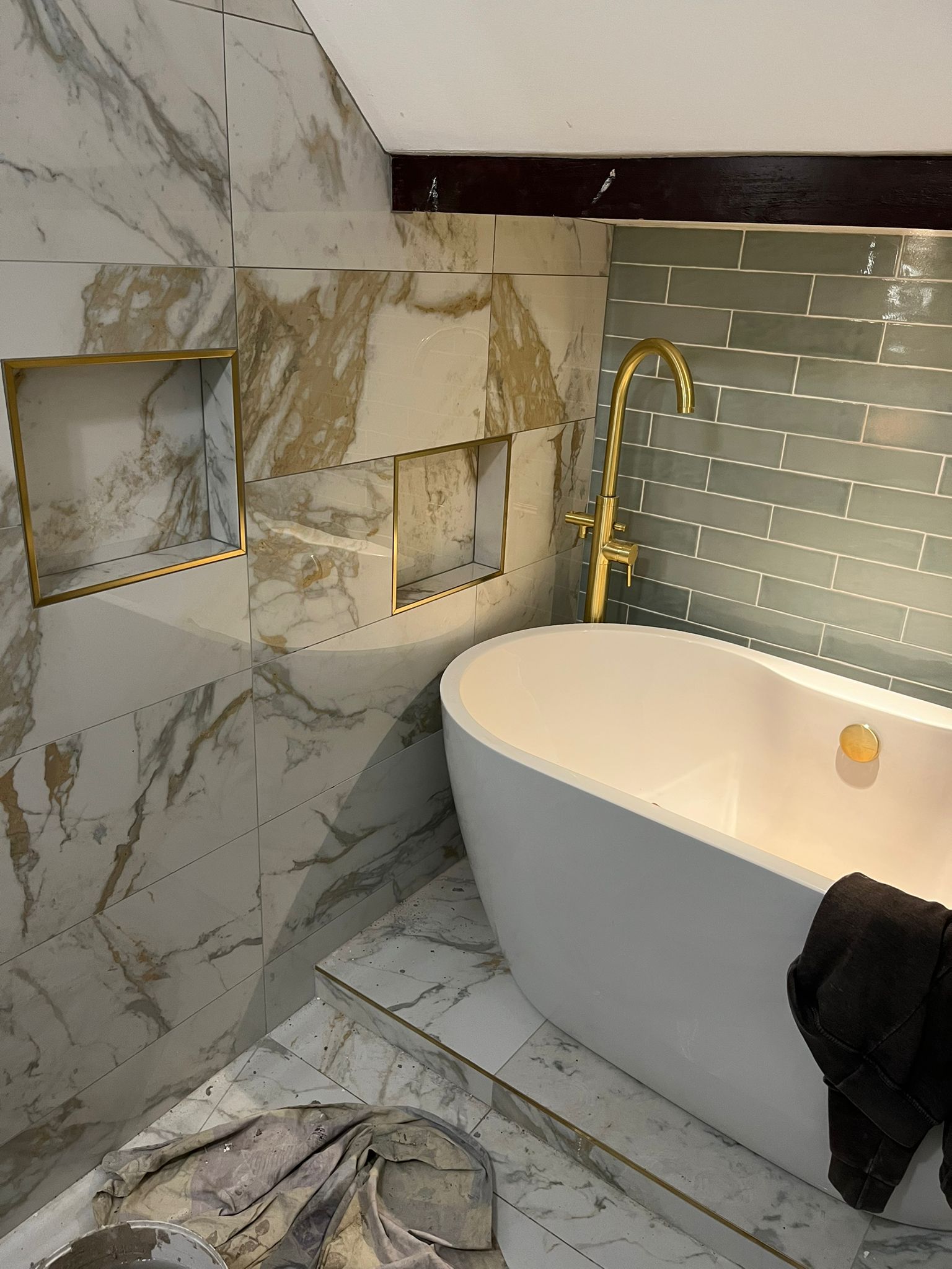 Marble bathroom with freestanding bath